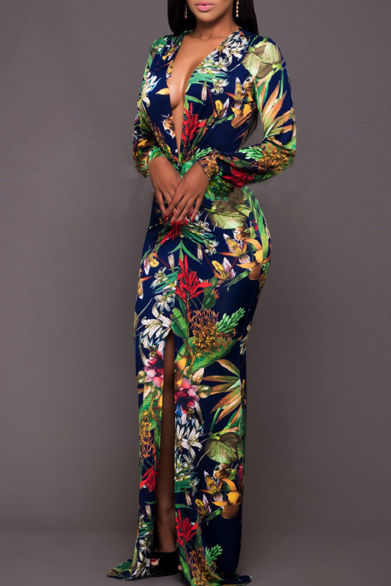 Stilla | Plunge Neck Ben Split Maxi Kjole