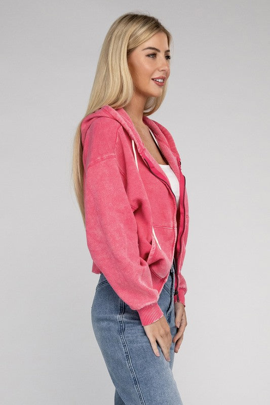 Stilla | Sweatjakke Med Lynlås I Acid Wash Fleece