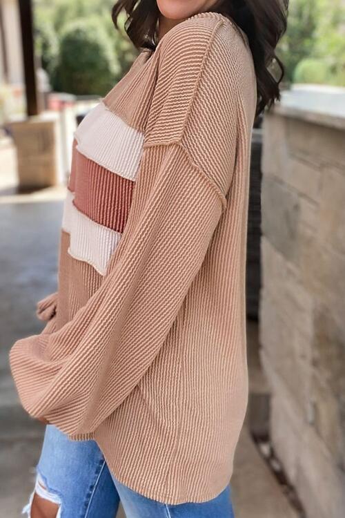 Stilla | Color Block Exposed Seam Rund Hals Bluse