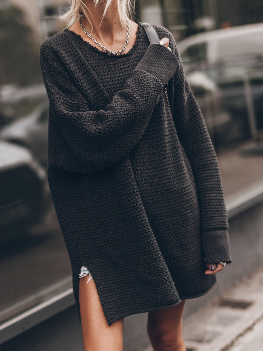 Stilla | Rund Hals Langærmet Slid Sweater