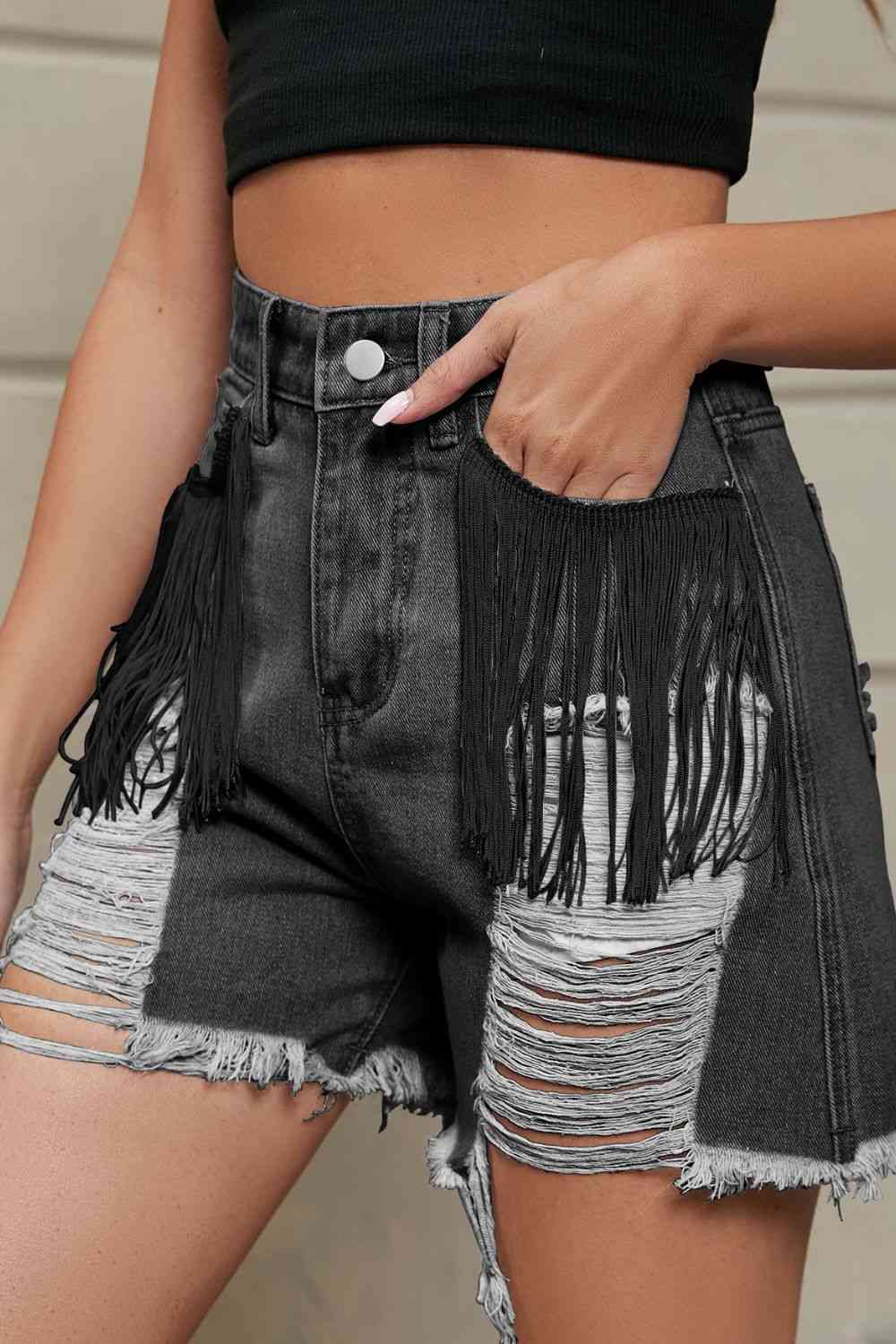 Stilla | Trim Distressed Denim Shorts Med Lommer