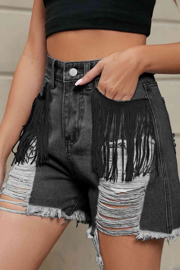 Stilla | Trim Distressed Denim Shorts Med Lommer
