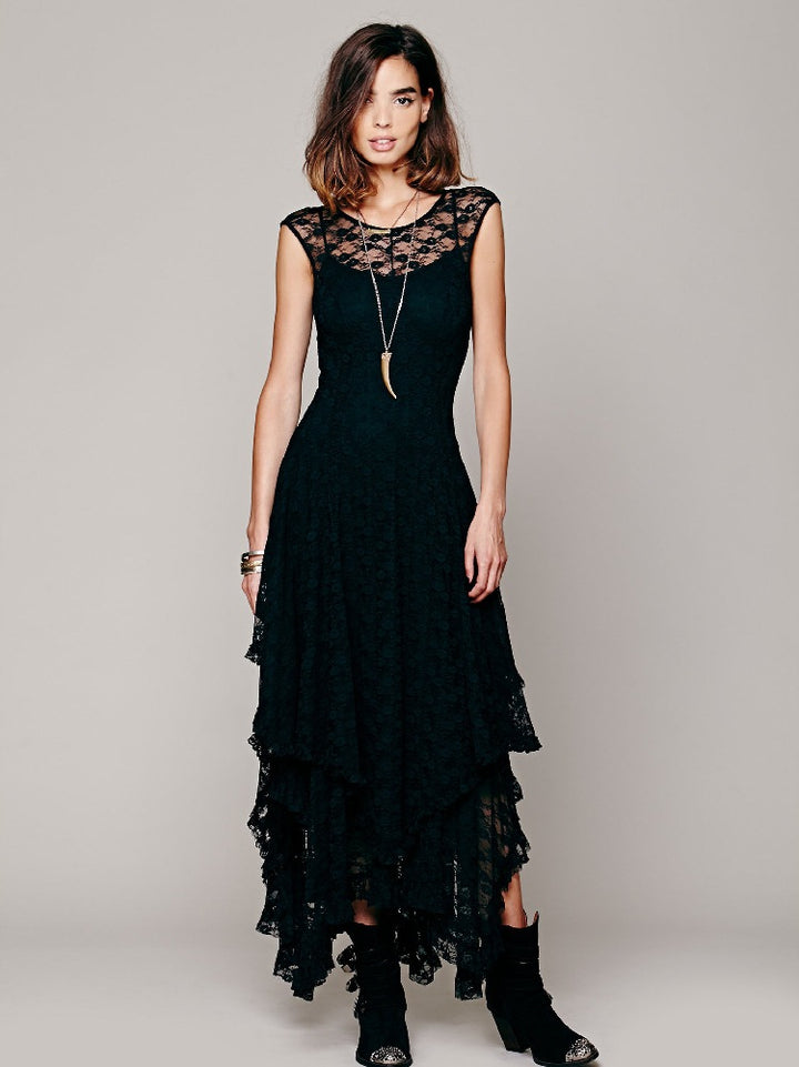 Dame Elegant Spidselag Midi Kjole Stilla