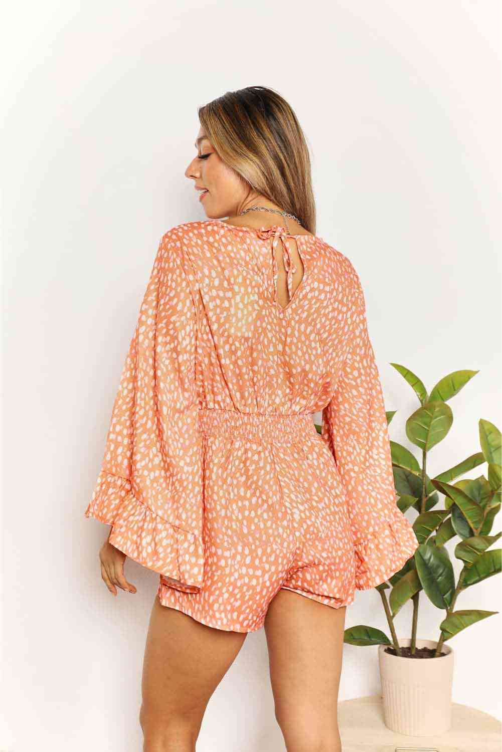 Stilla | Take Printed Flare Sleeve Surplice Romper