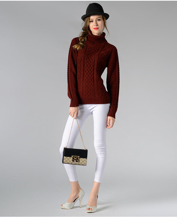 Skovae | Dame Rullekrave sweater med lange ærmer og kabelstrik