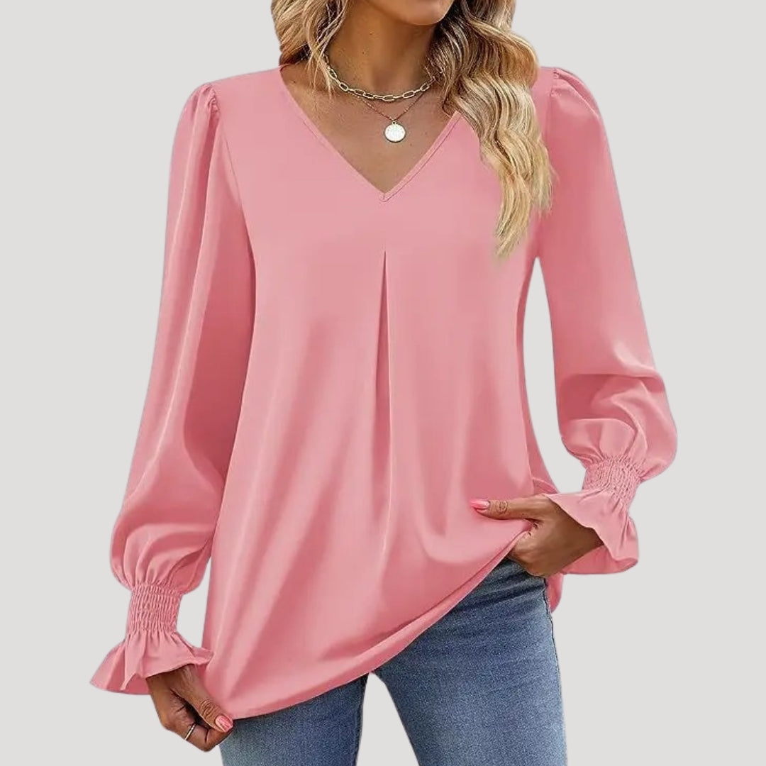 Stilla | Elegant V-Hals Langærmet Bluse