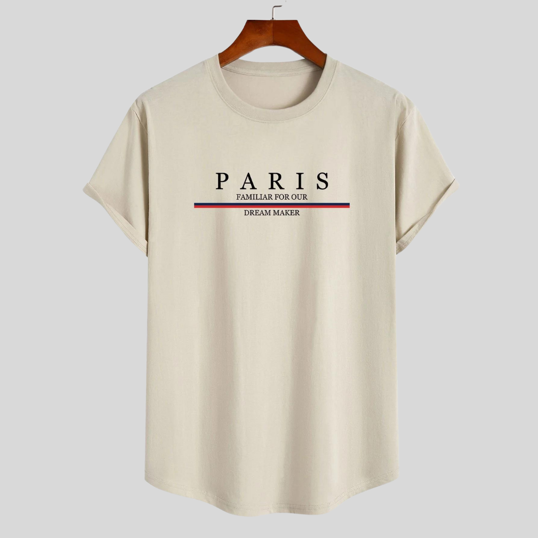 Stilla | T-shirt i stribet bomuld Arc Home med Paris slogan tryk