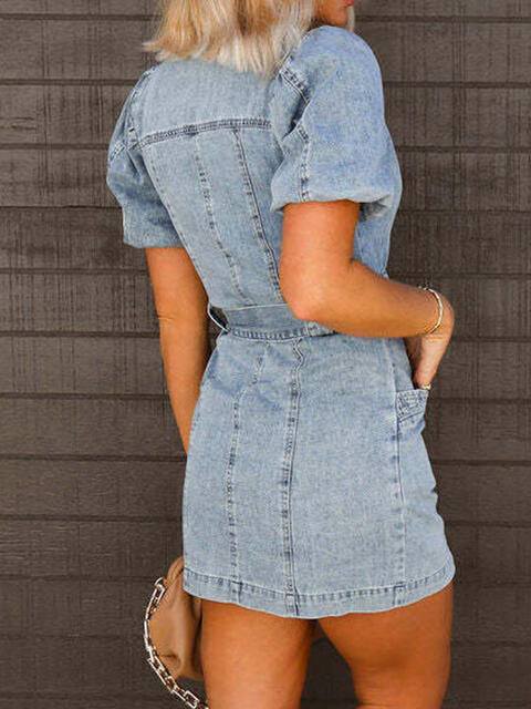 Stilla | Ærme Knap Ned Mini Denim Kjole