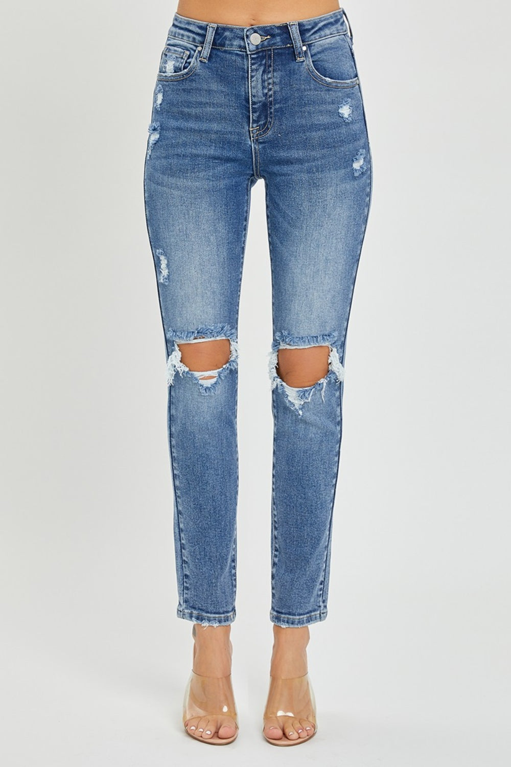 Stilla | Full Size Høj Talje Knæ Distressed Skinny Jeans