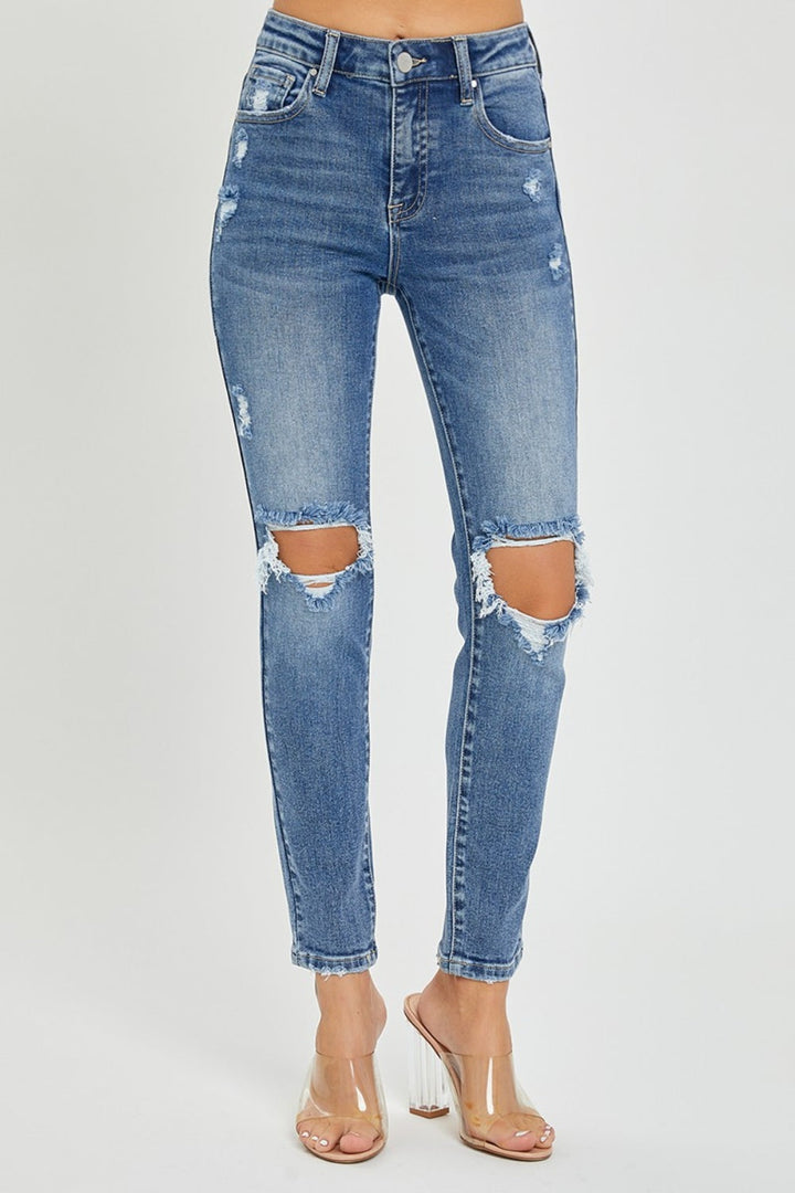 Stilla | Full Size Høj Talje Knæ Distressed Skinny Jeans