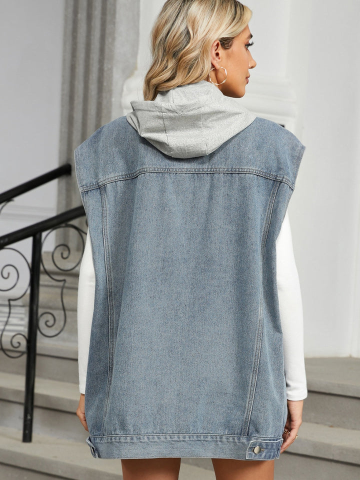 Stilla | Hætteknap Op Cap Ærme Denim Jakke