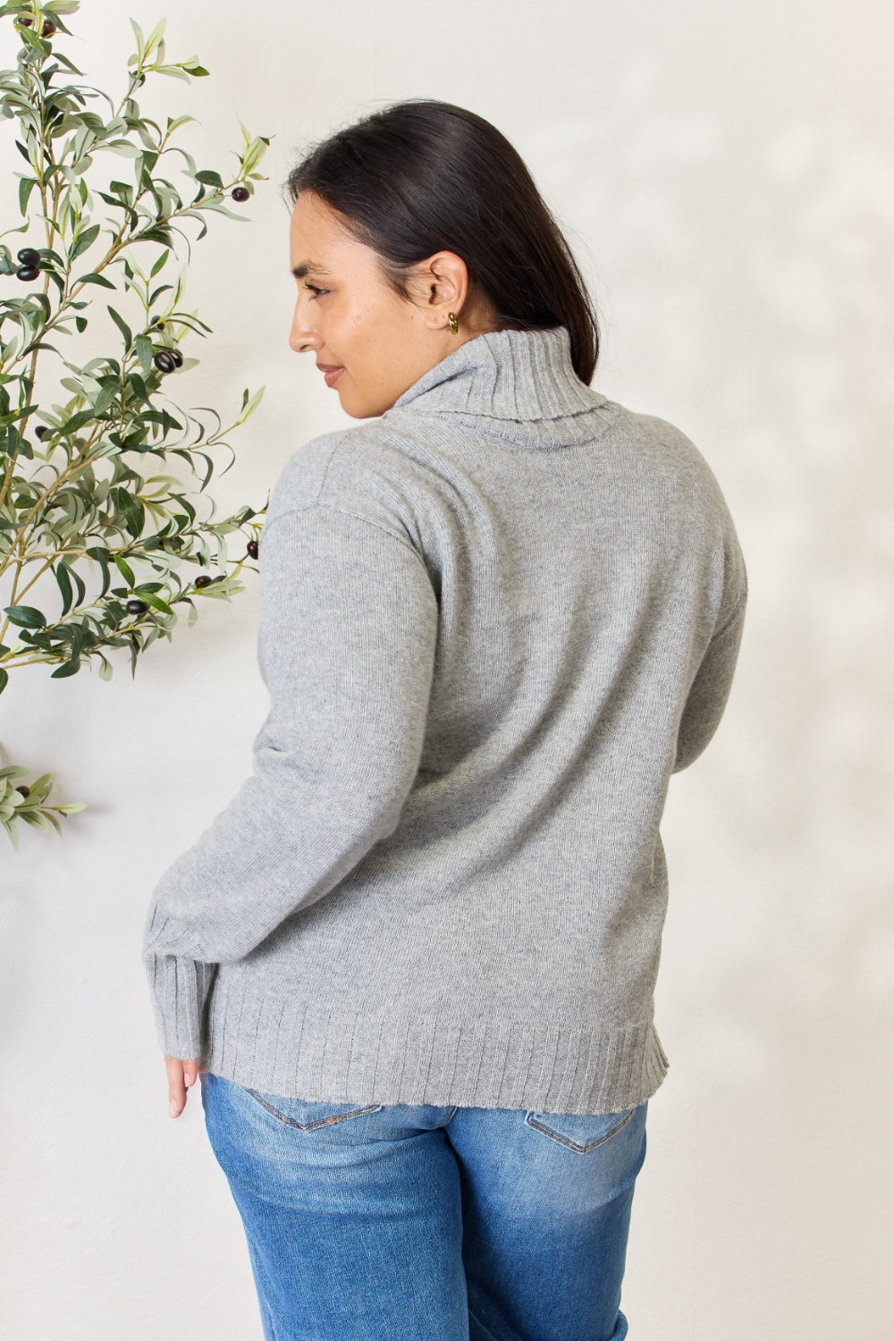 Stilla | Full Size Turtleneck Langærmet Slids Sweater