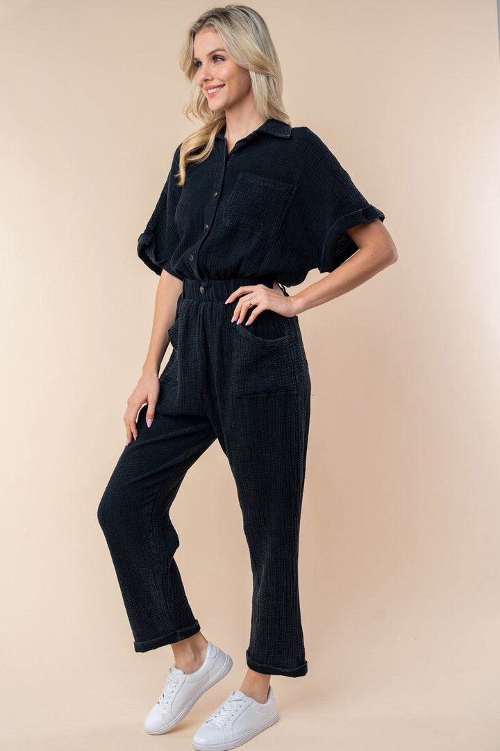 Stilla | Birch Texture Kortærmet Jumpsuit