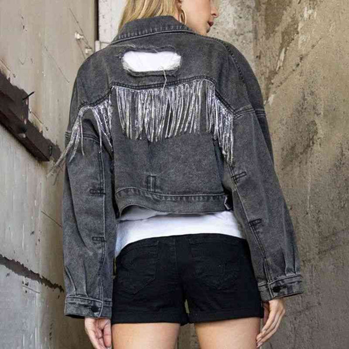 Stilla | Krave Hals Droppede Skuldre Denim Jakke