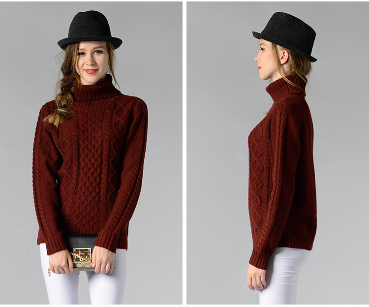 Skovae | Dame Rullekrave sweater med lange ærmer og kabelstrik