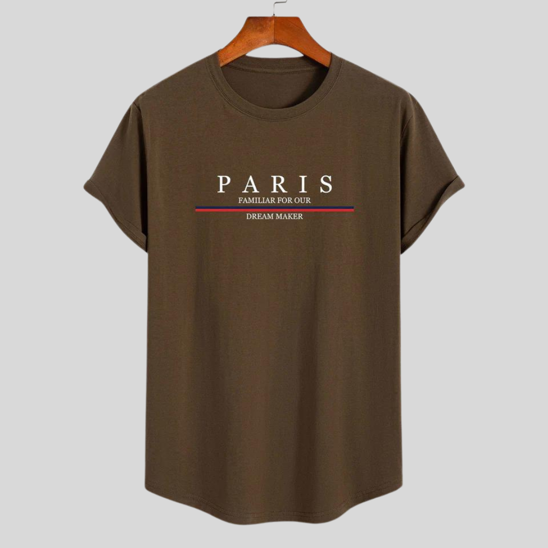 Stilla | T-shirt i stribet bomuld Arc Home med Paris slogan tryk
