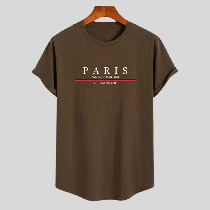 Stilla | T-shirt i stribet bomuld Arc Home med Paris slogan tryk