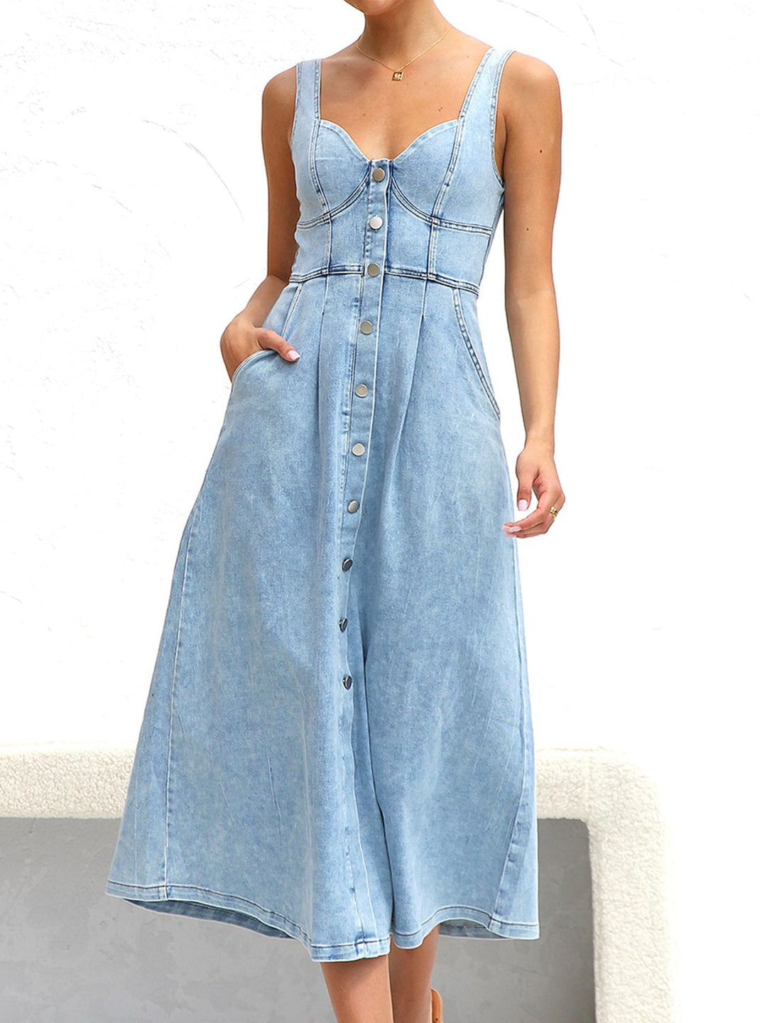 Stilla | Neck Wide Strap Denim Dress