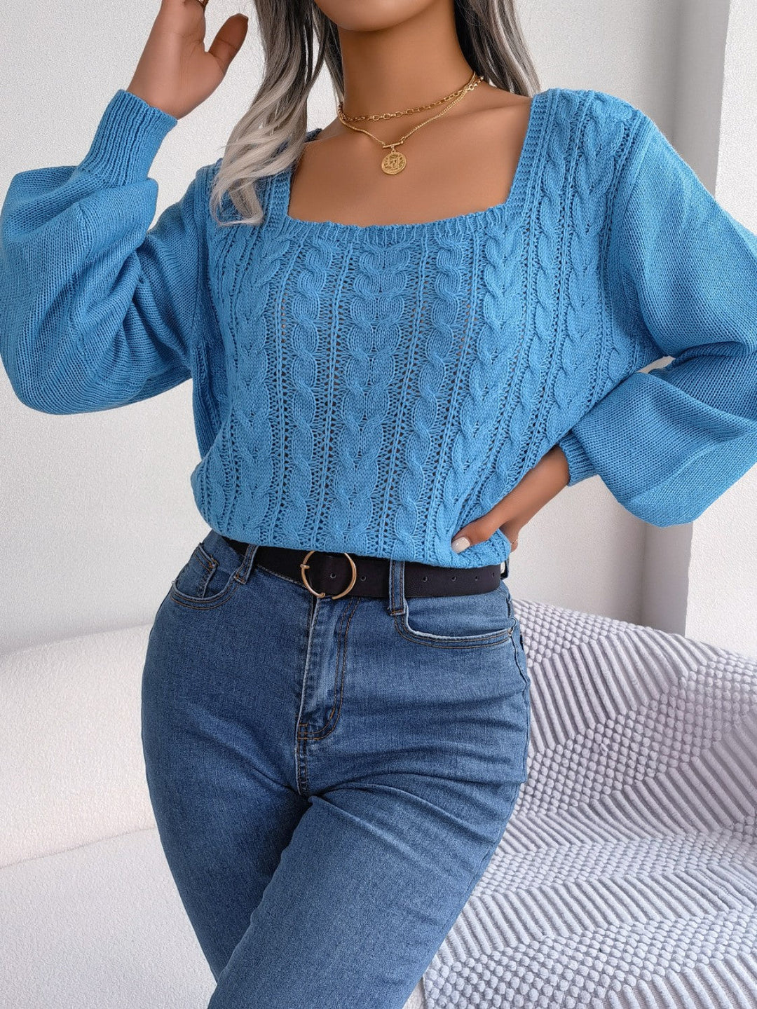 Stilla | Strikket Kvadrat Hals Langærmet Sweater