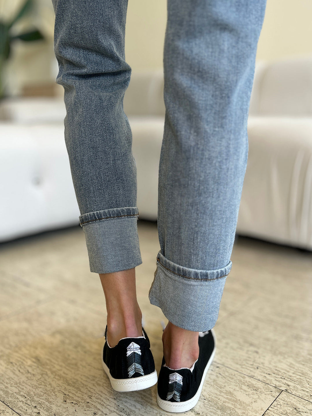 Stilla | Blå Størrelse Høj Talje Cuff Hem Skinny Jeans