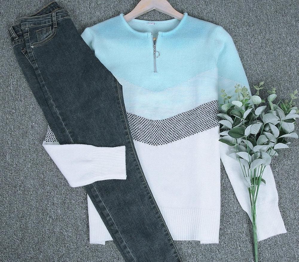 Stilla | Sweatshirt Med Lynlås Blå Himler Chevron