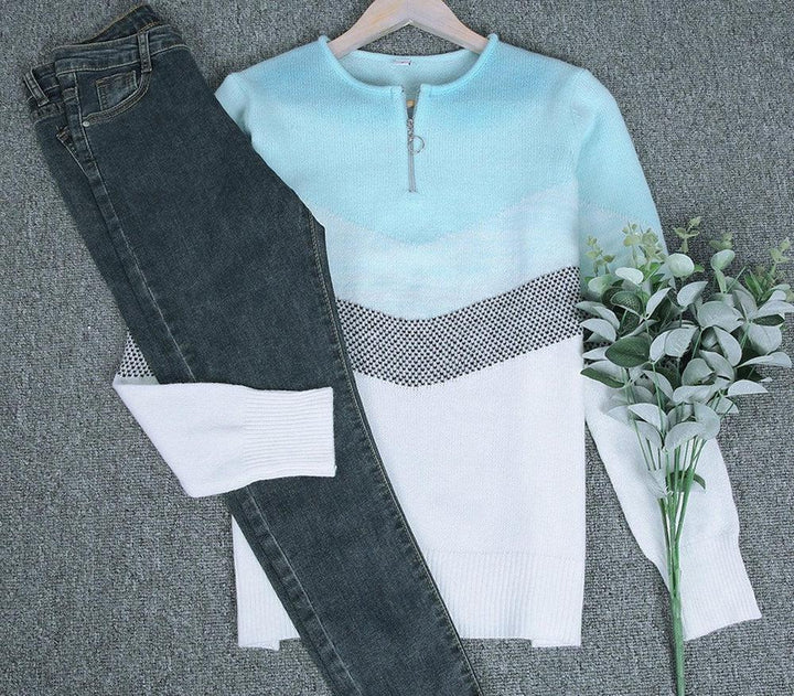 Stilla | Sweatshirt Med Lynlås Blå Himler Chevron