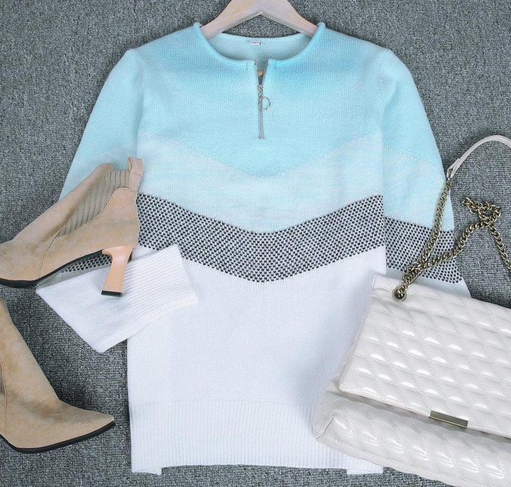 Stilla | Sweatshirt Med Lynlås Blå Himler Chevron
