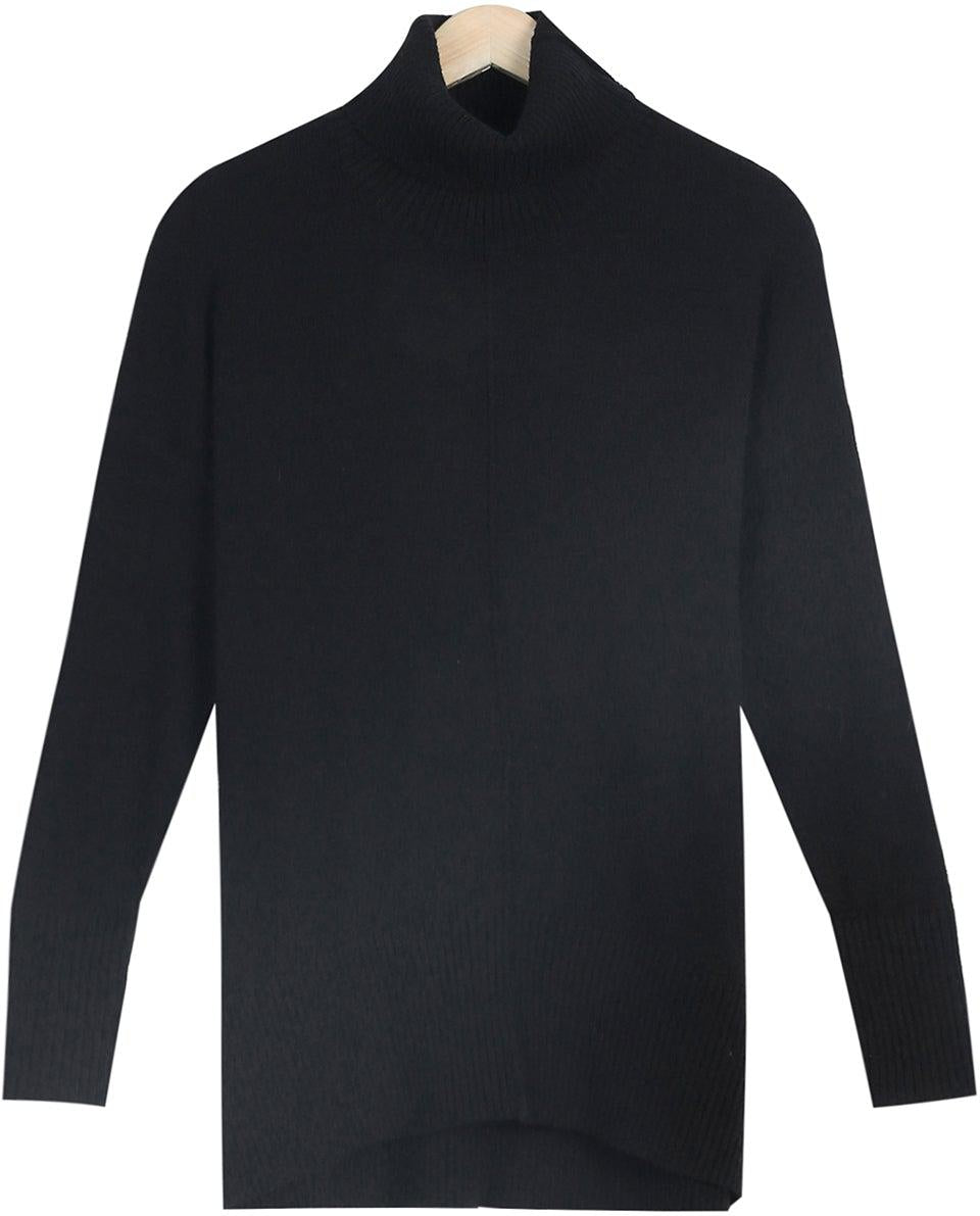 Stilla | Enkel Sort Sweater Med Lange Ærmer og Høj Udsnit
