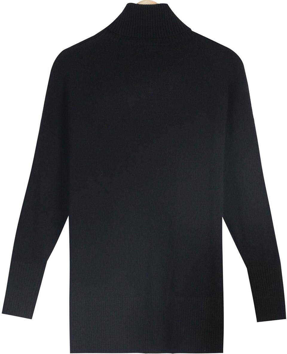 Stilla | Enkel Sort Sweater Med Lange Ærmer og Høj Udsnit