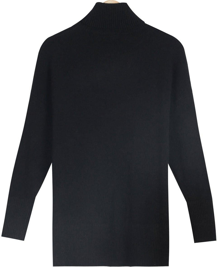 Stilla | Enkel Sort Sweater Med Lange Ærmer og Høj Udsnit