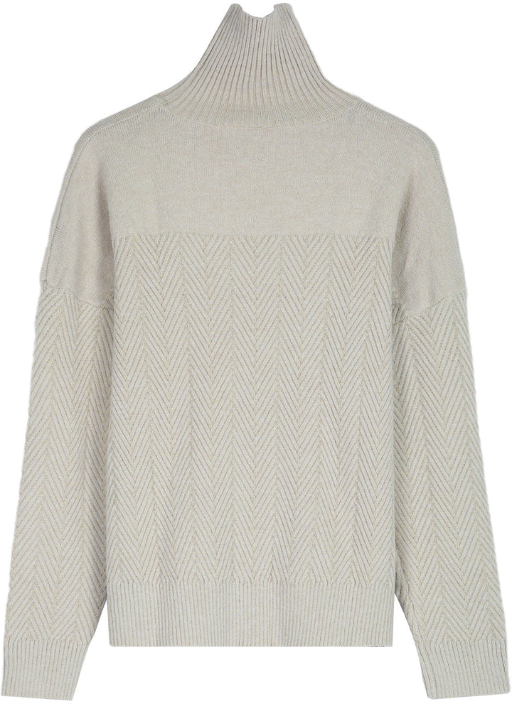 Stilla | Pullover med Chevron-mønster, lange ærmer og høj krave