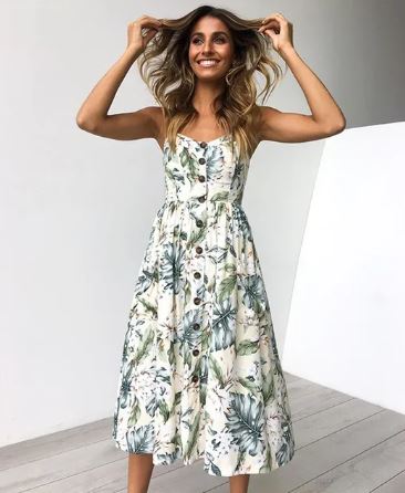 Stilla | Sommer Sexet Midi Kjole Med Strandprint