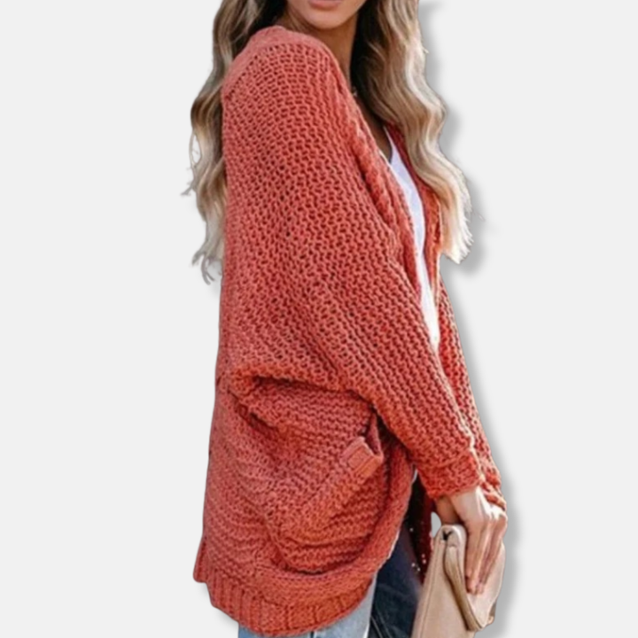Stilla | Uld Oversized Cardigan Ribbede Åben Frontlommer Cardigan