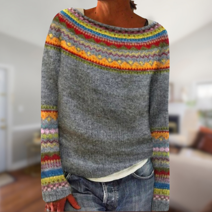 Stilla | Langærmet Trykt Retro Sweater