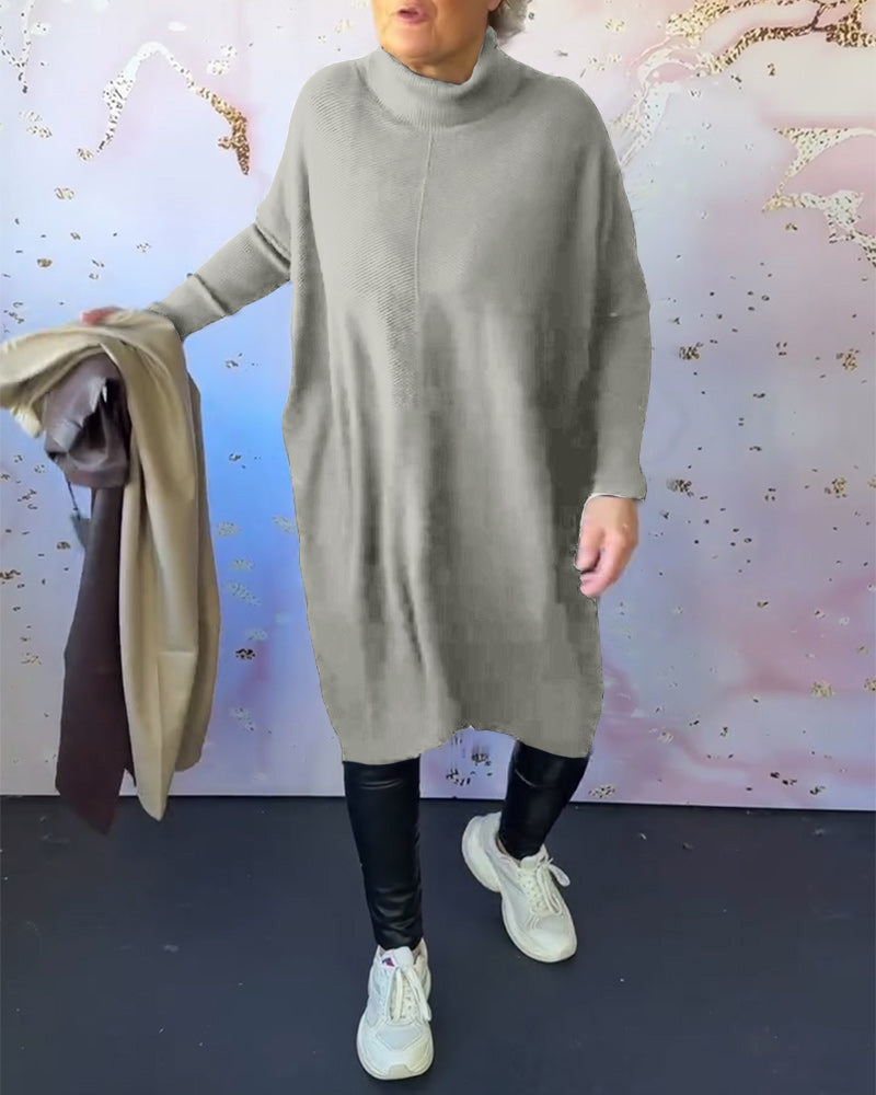 Stilla | Afslappet Ensfarvet Pullover med Høj Krave og Lange Ærmer