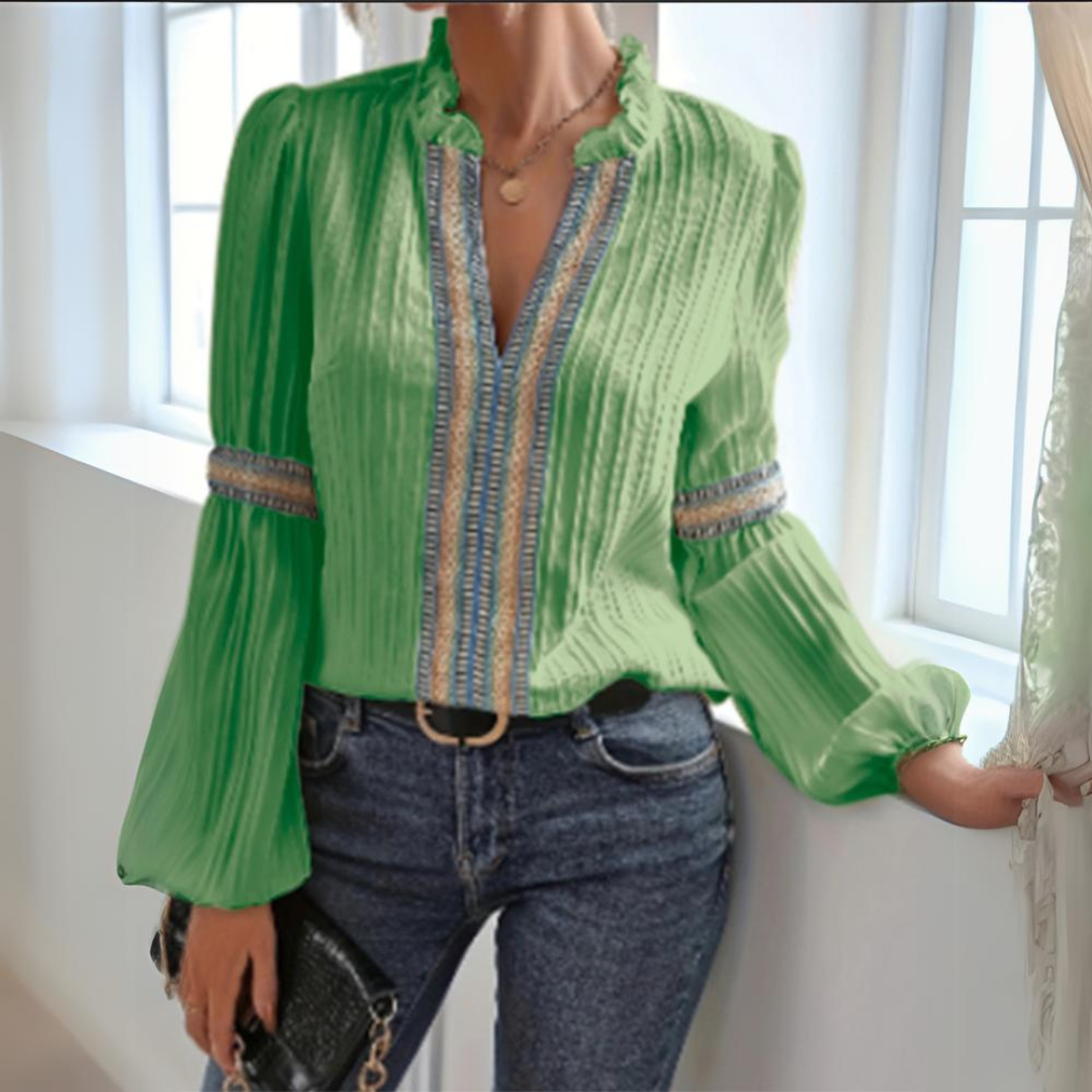 Stilla | Boho Bluse i Mousselin med Lange Ærmer