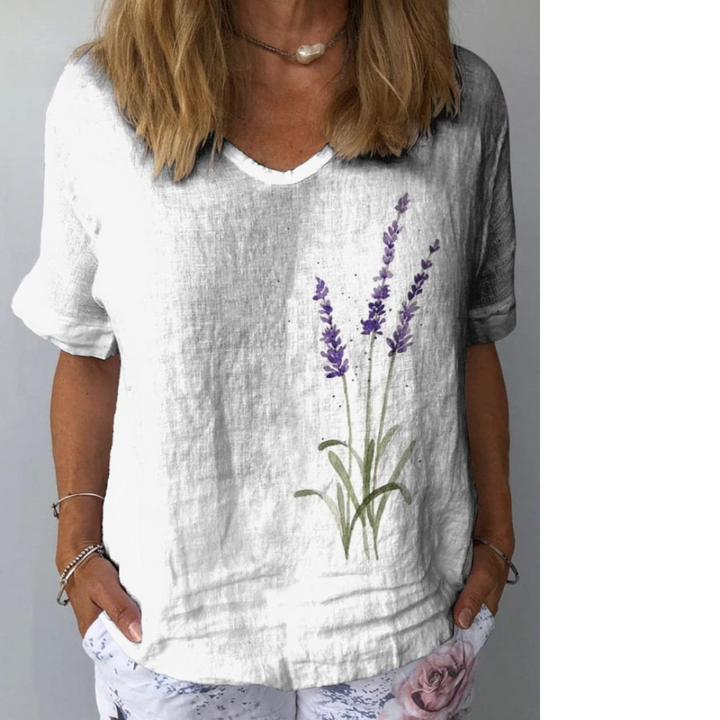 Stilla | Akvarel Lavendel Blomster Trykt Fritidsskjorte