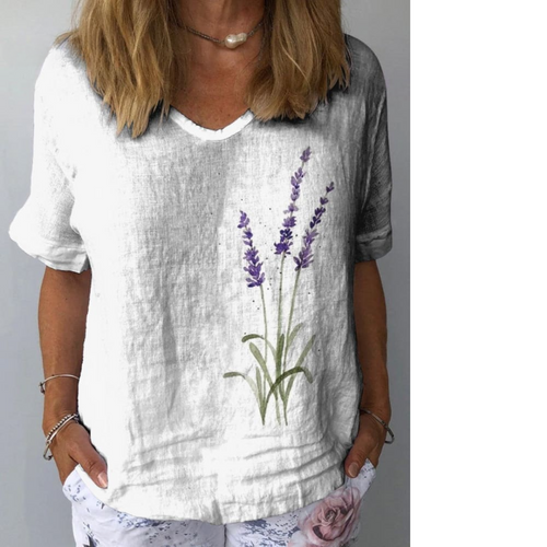Stilla | Akvarel Lavendel Blomster Trykt Fritidsskjorte