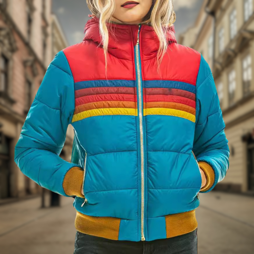 Stilla | Puffer-jakke - Lynlås med stribet brystdetalje