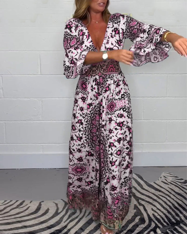 Stilla | Jumpsuit med Print og Dyb V-Udskæring
