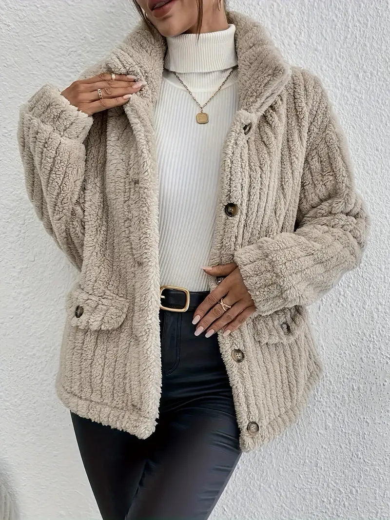 Stilla | Teddy-mantel Blød kunstpels Knaplukning Casual snit Stilfuldt design