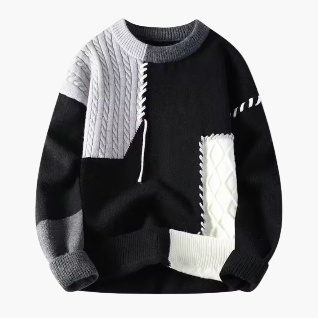 Stilla | Patchwork Strikpullover I Moderne Design - Perfekt til Efterår og Vinter