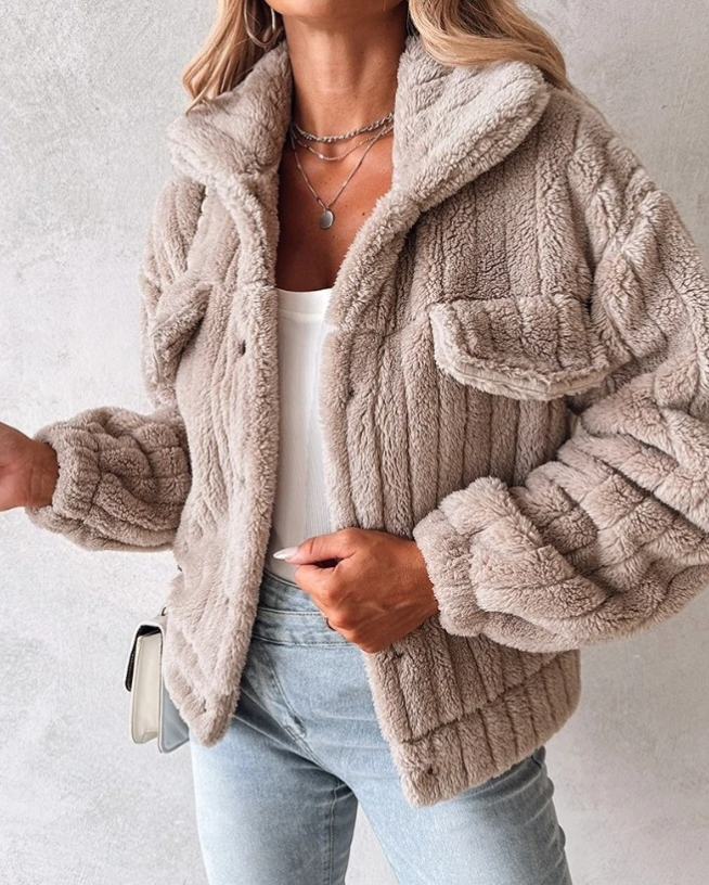 Stilla | Dame Sherpa Knap-Front Fritidsjakke