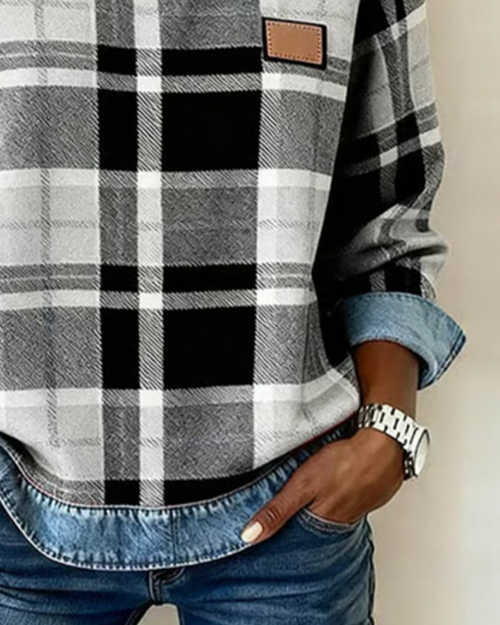 Stilla | Sweatshirt med ternet patchwork
