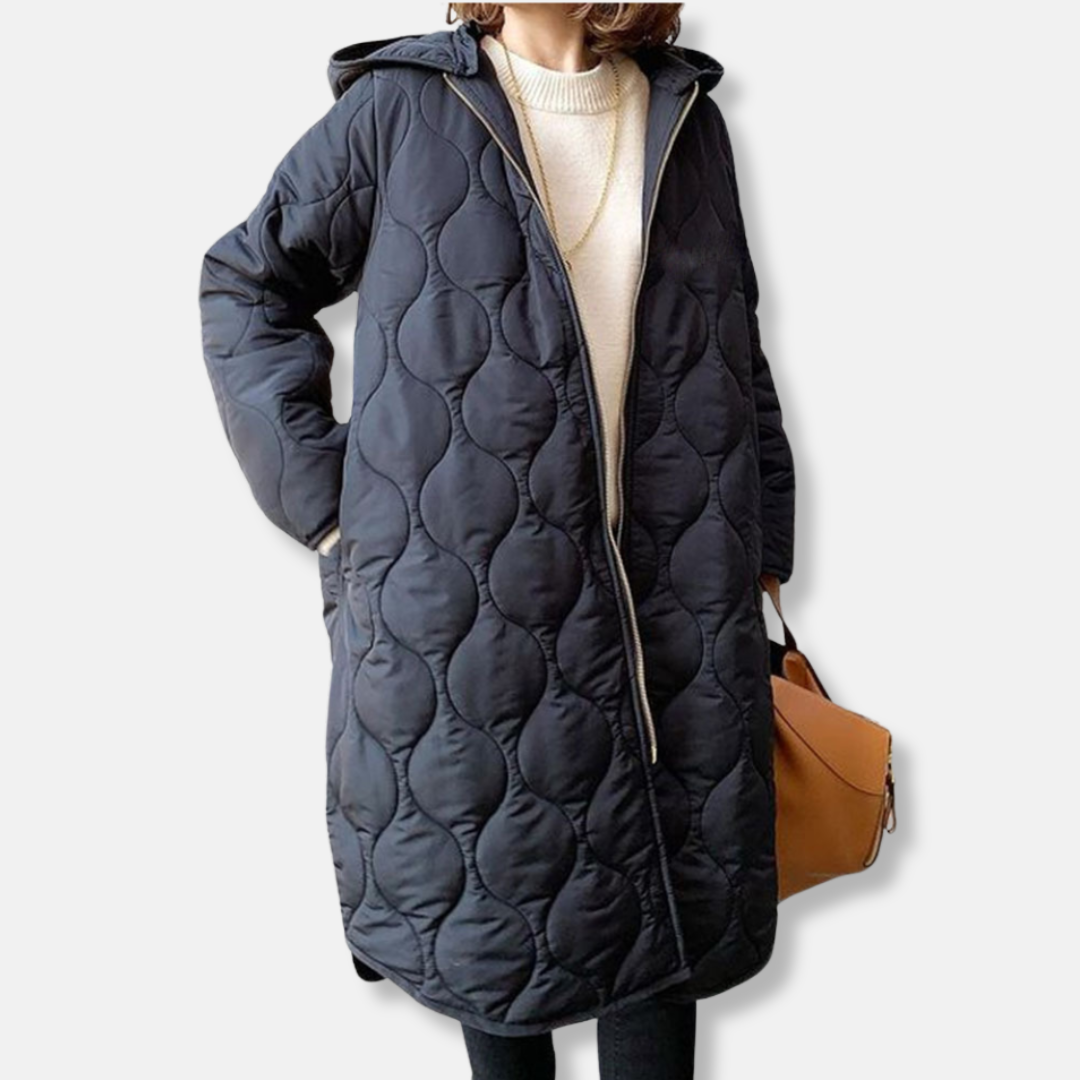 Stilla | Jakke Quiltet Langmodel Oversized Fit Hætte og Lynlås