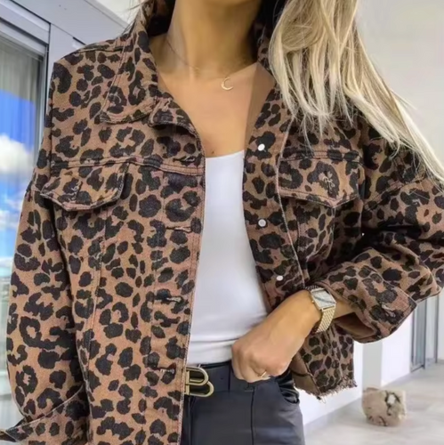 Stilla | Jeansjakke med Leopardmønster