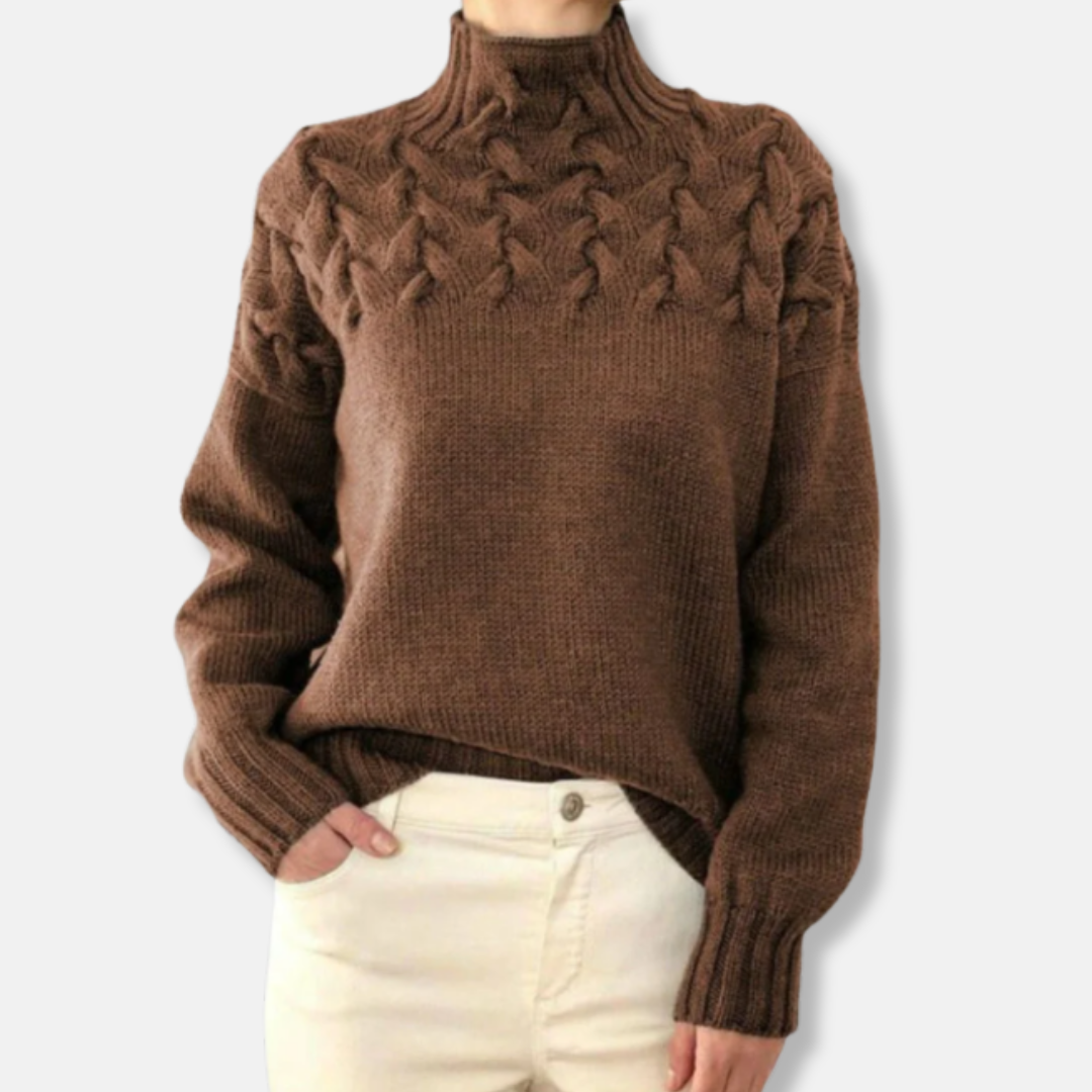 Stilla | Uld Høj Hals Sweater Kabelstrik Afslappet Pasform Sweater