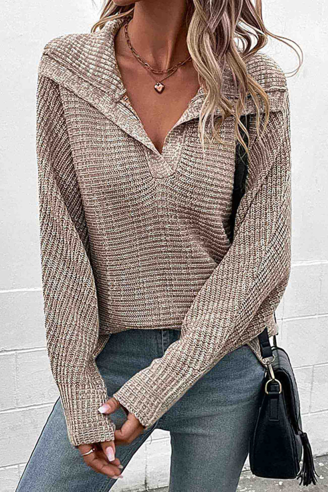 Stilla | Khaki Pullover Med Lange Ærmer Og Opfoldning