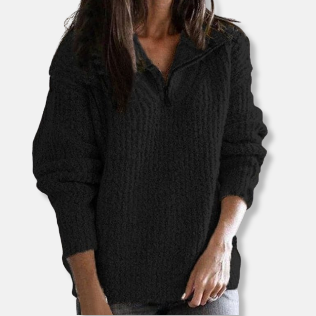 Stilla | Ribbede Halv-Zipper Krave Pullover Solid Casual Cut Pullover