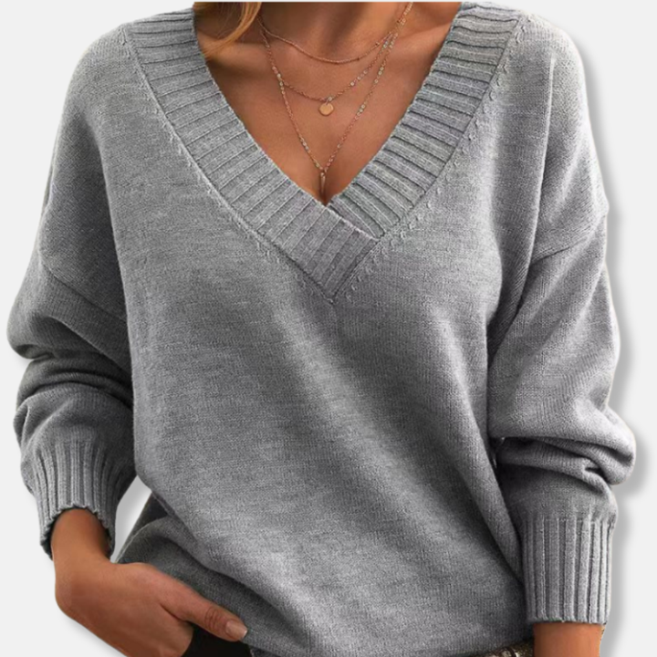 Stilla | Uld V-hals Pullover Løs Pasform Ribdetaljer Pullover
